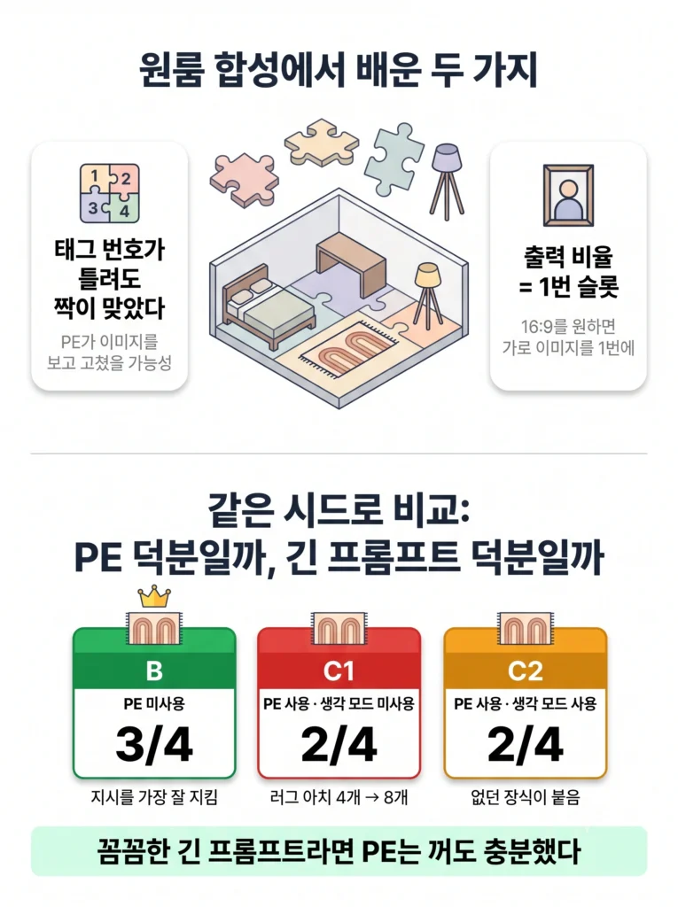 Qwen-Image 2.1 원룸 합성 PE 켬 끔 비교 결과